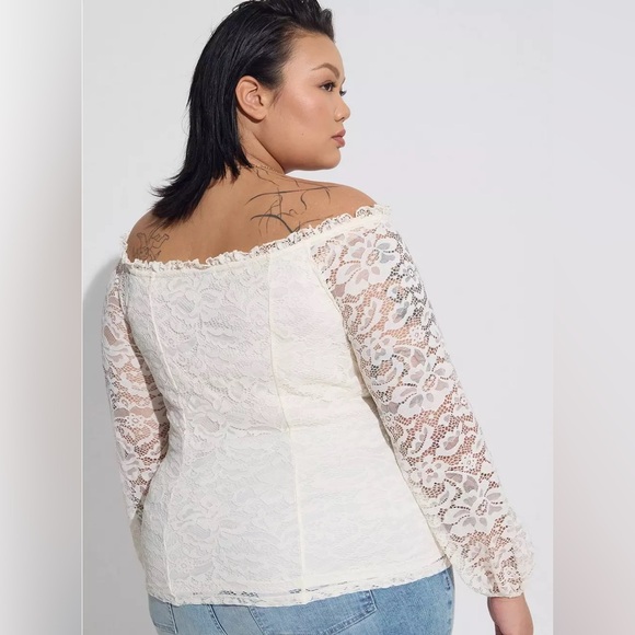 torrid Tops - Torrid Stretch Lace Off Shoulder Corset Seamed Blouse Lace Cream Plus Size 2X